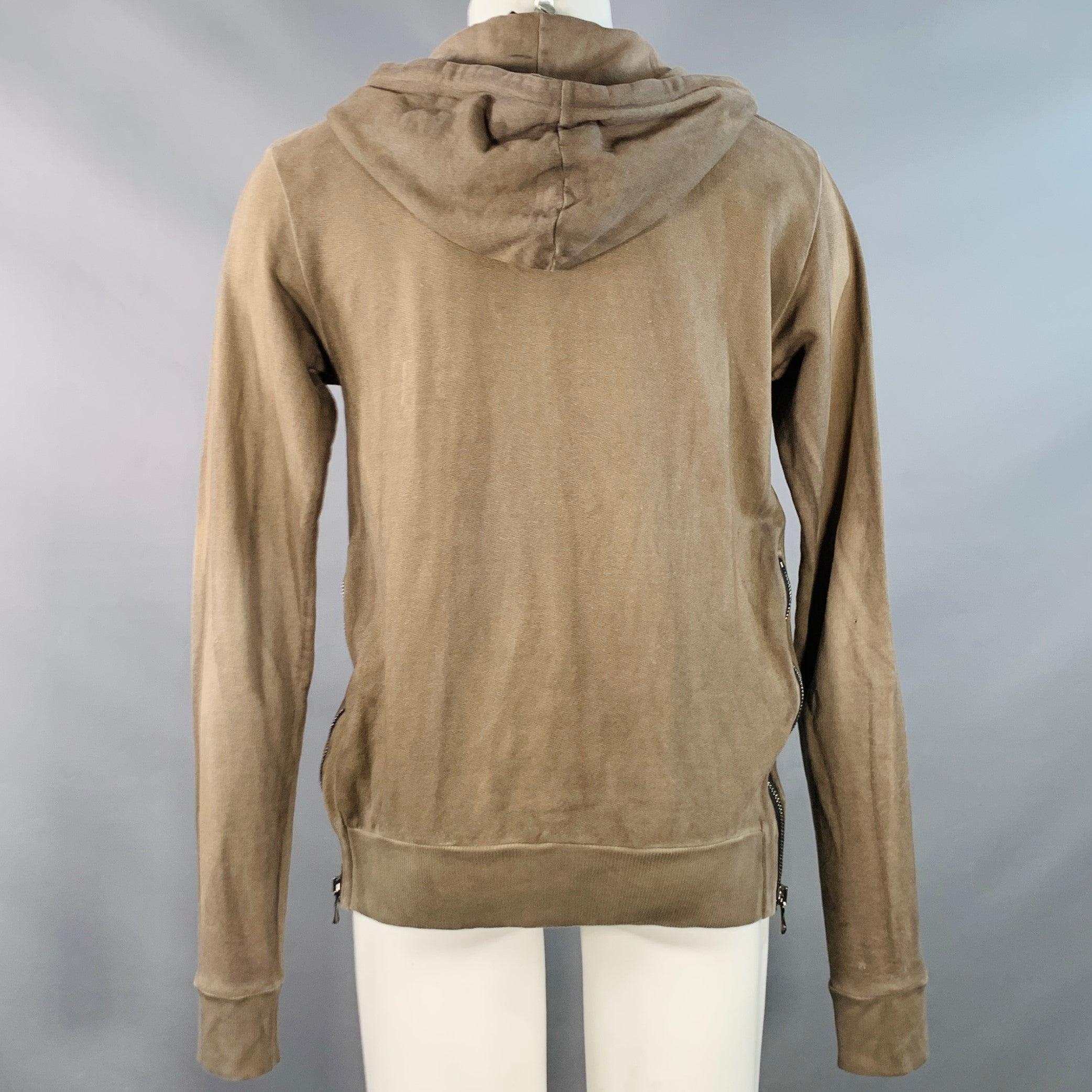 De los hombres BALMAIN Talla M Gris Oliva Algodón Sudadera Con Capucha Envejecida en venta