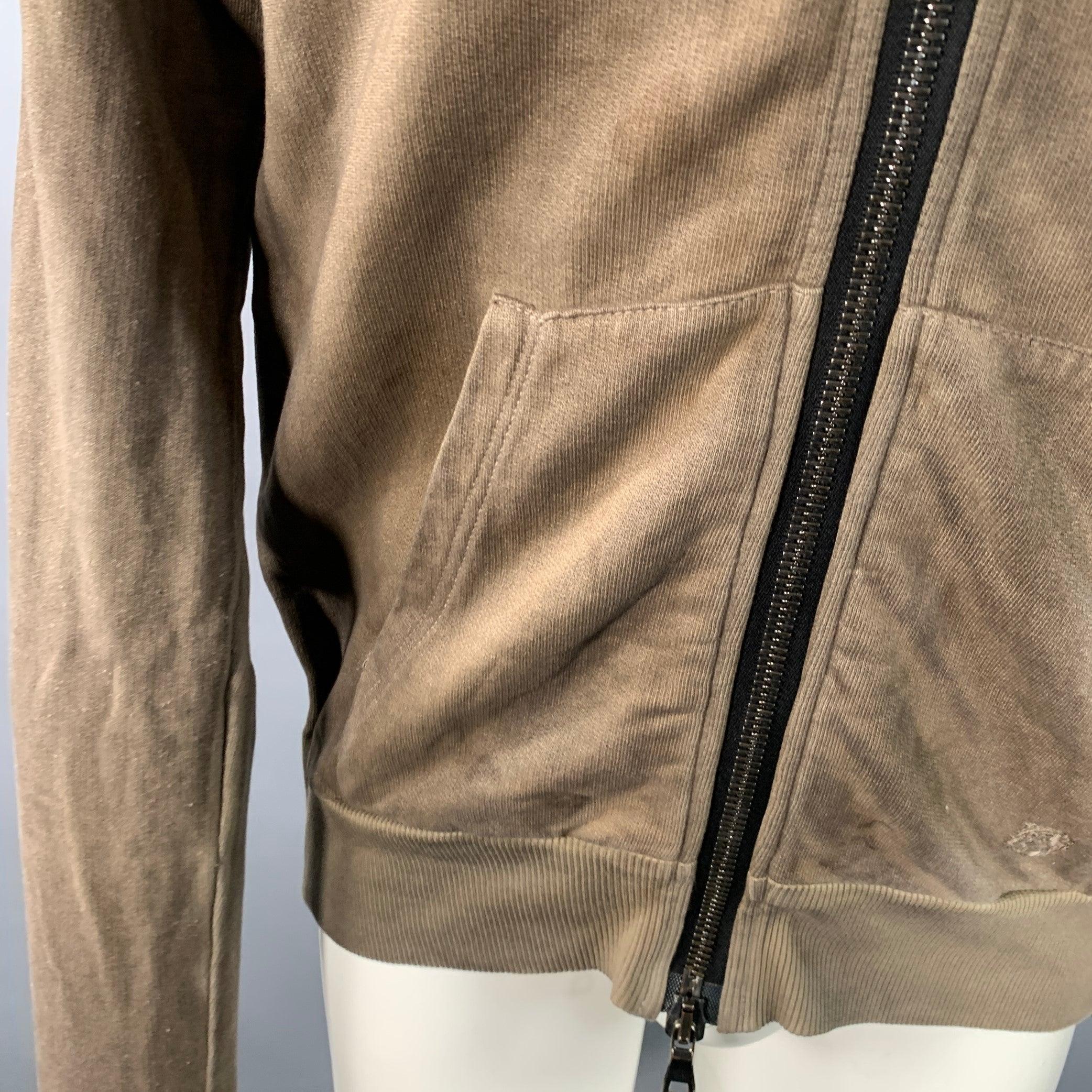 BALMAIN Talla M Gris Oliva Algodón Sudadera Con Capucha Envejecida en venta 4