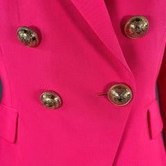 BALMAIN Size M Pink Neon Wool Double Breasted Coat