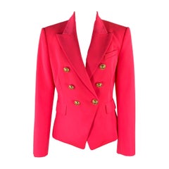 BALMAIN Size M Pink Neon Wool Double Breasted Coat