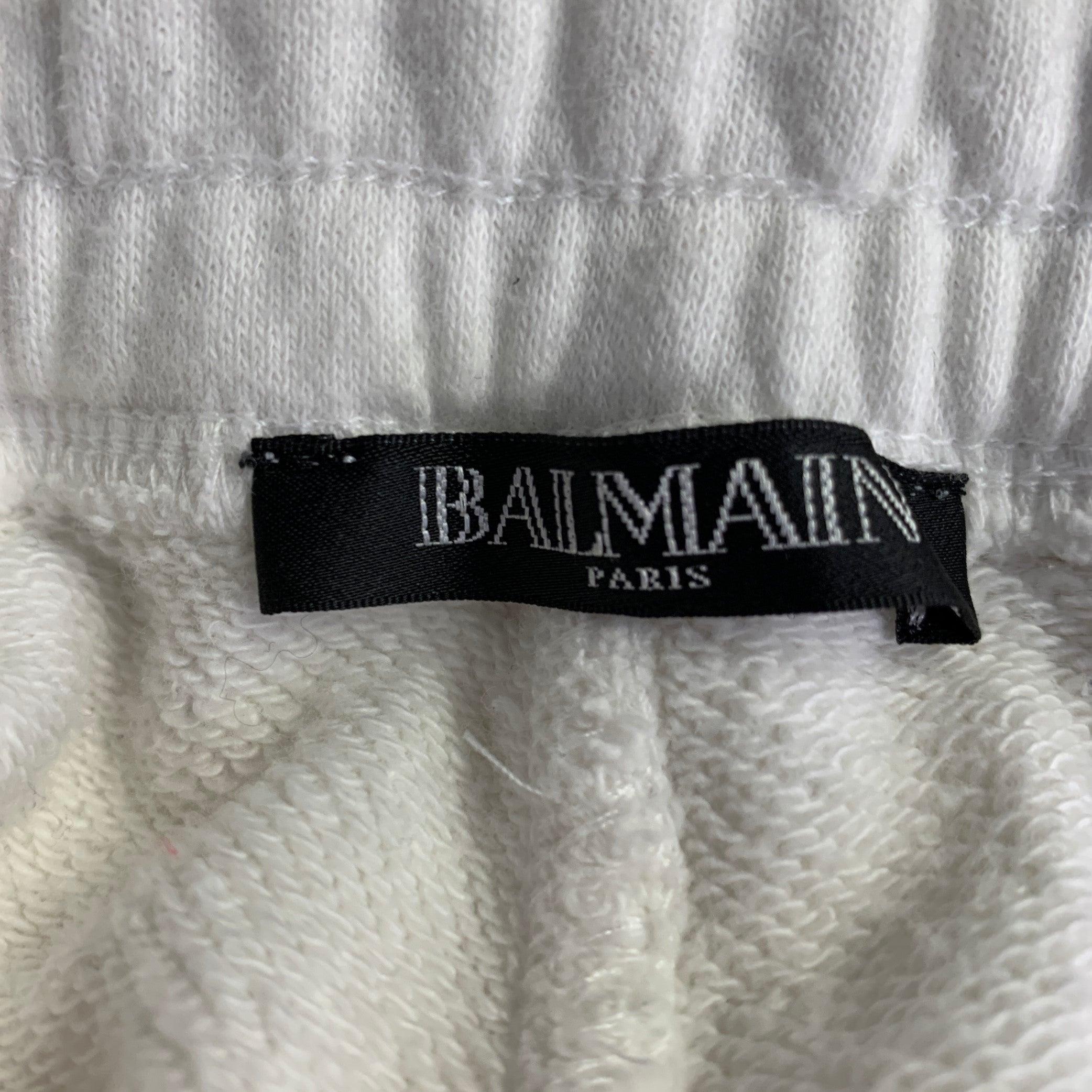 BALMAIN Größe M Weiß Baumwolle Kordelzug Sweatpants Casual Pants im Angebot 1