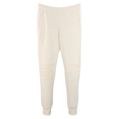 BALMAIN Talla M Blanco Pantalones de chándal de algodón con cordón Pantalones casuales
