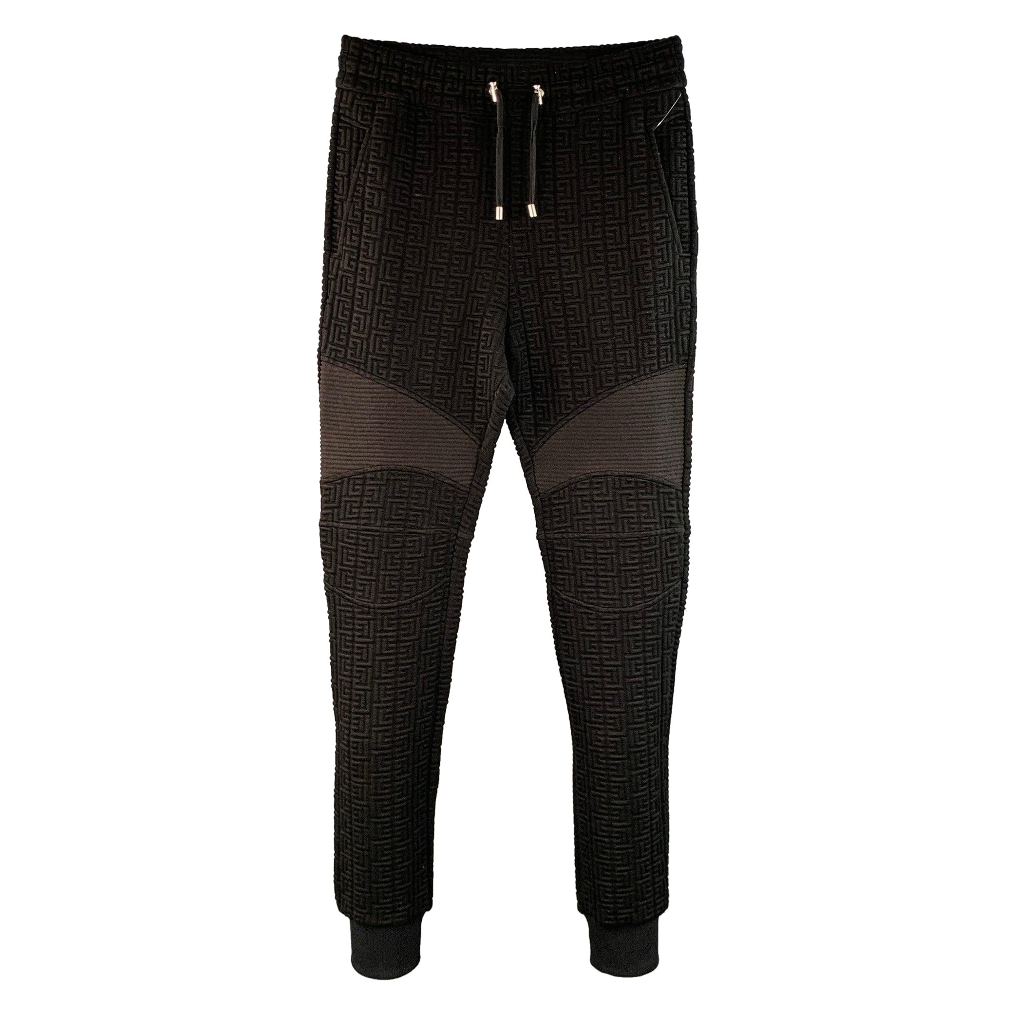 BALMAIN Size S Black Textured Polyamide Blend Drawstring Sweatpants Casual Pants