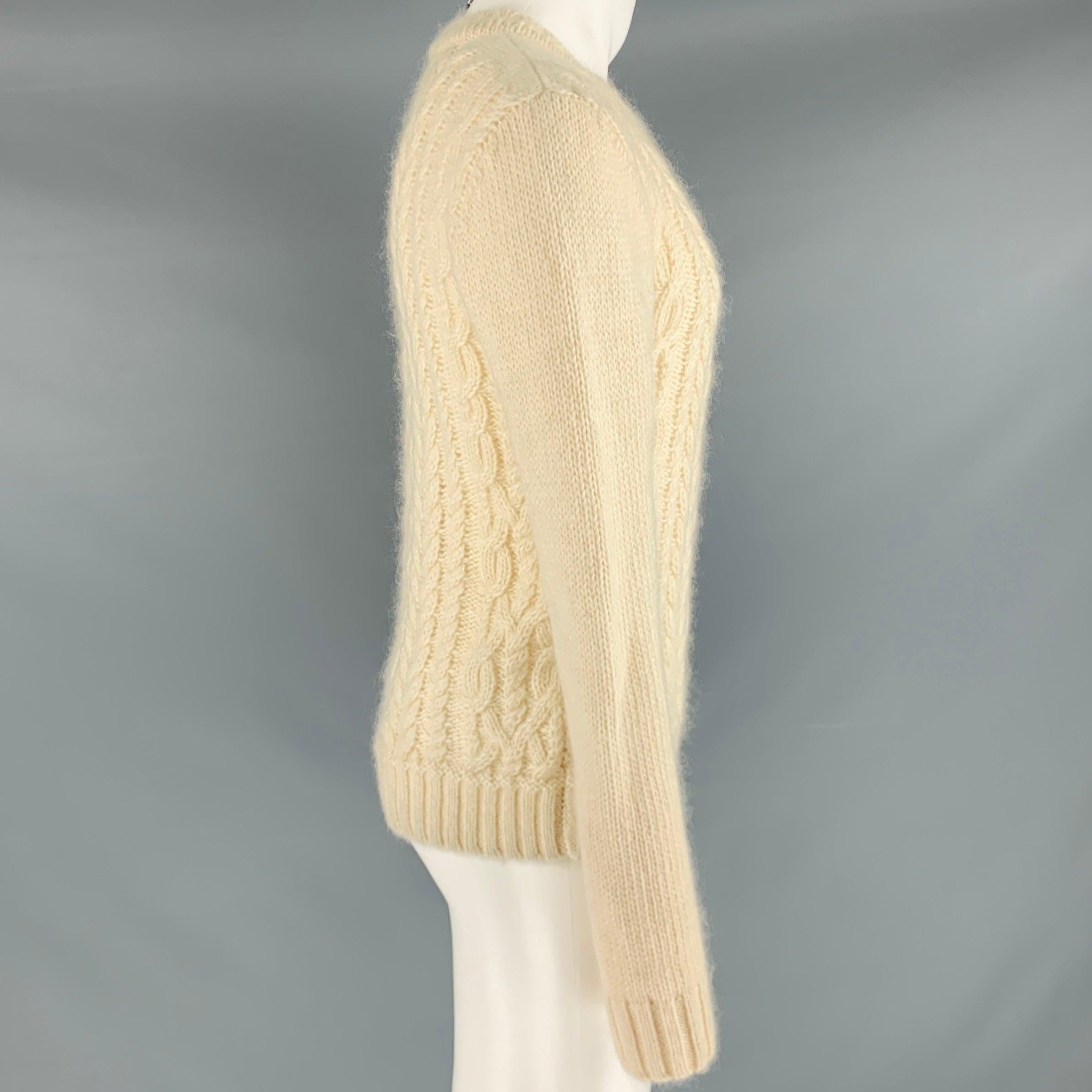 BALMAIN Size S Cream Mohair Blend Chunky Knit Sweater In Good Condition For Sale In San Francisco, CA