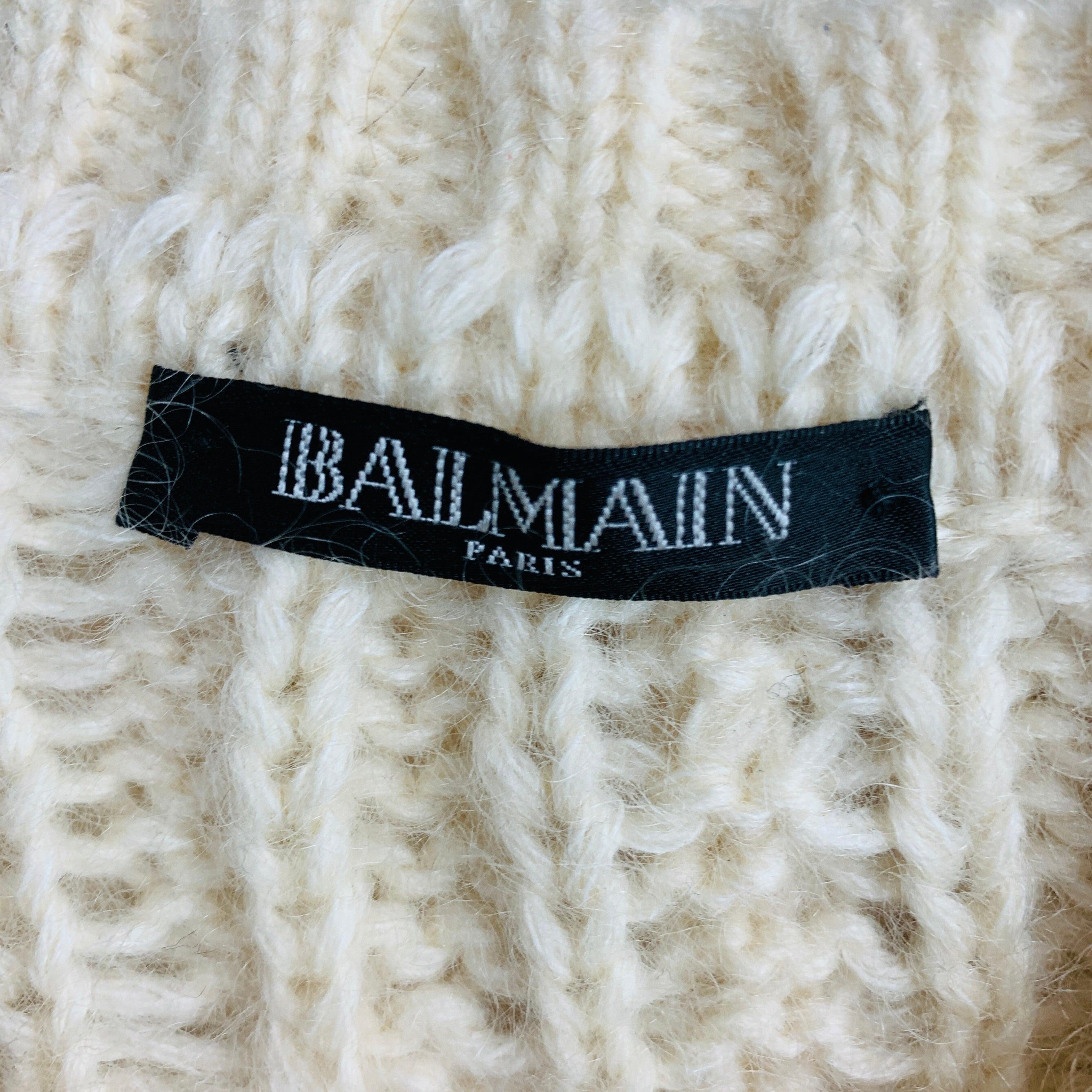 BALMAIN Size S Cream Mohair Blend Chunky Knit Sweater For Sale 3
