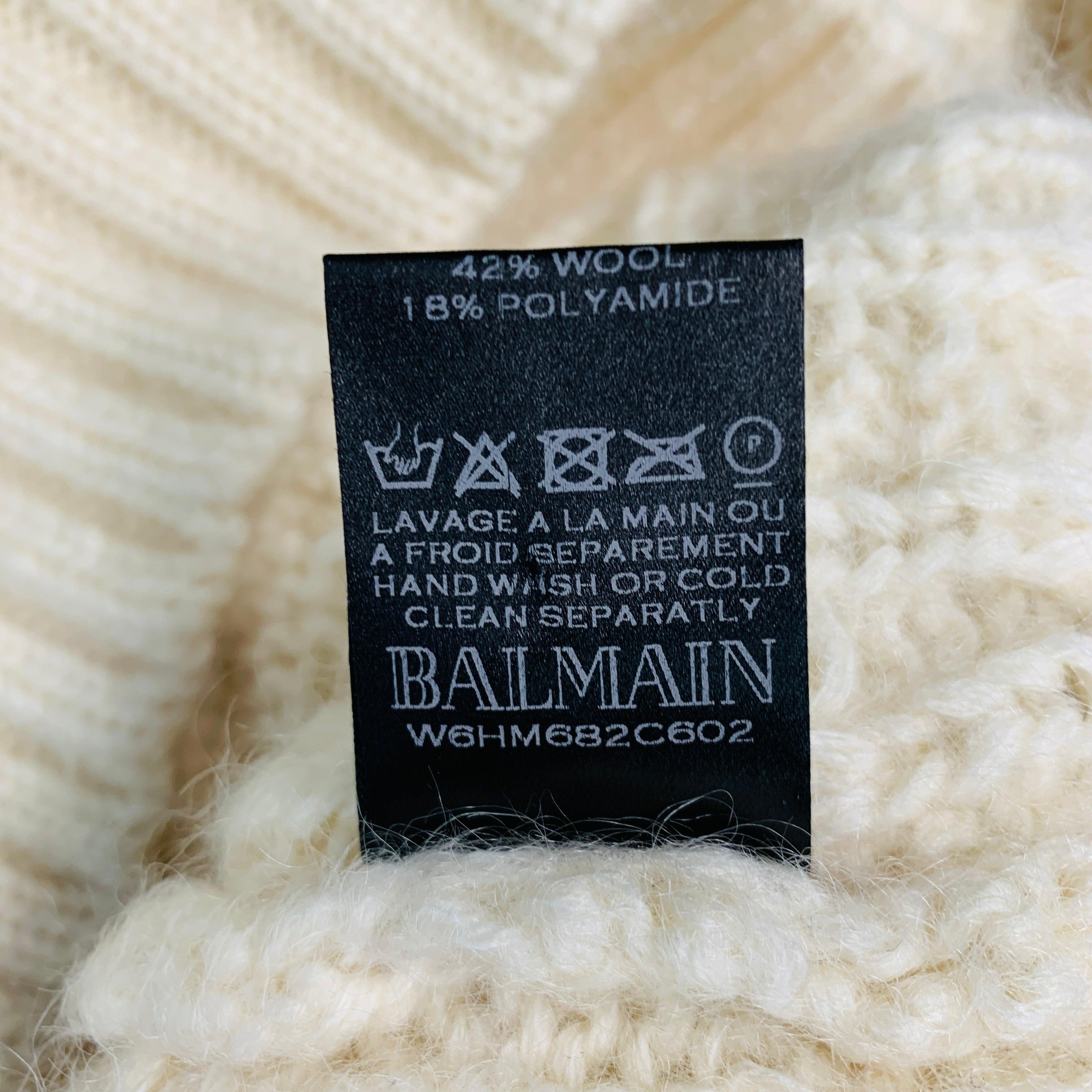 BALMAIN Size S Cream Mohair Blend Chunky Knit Sweater 5