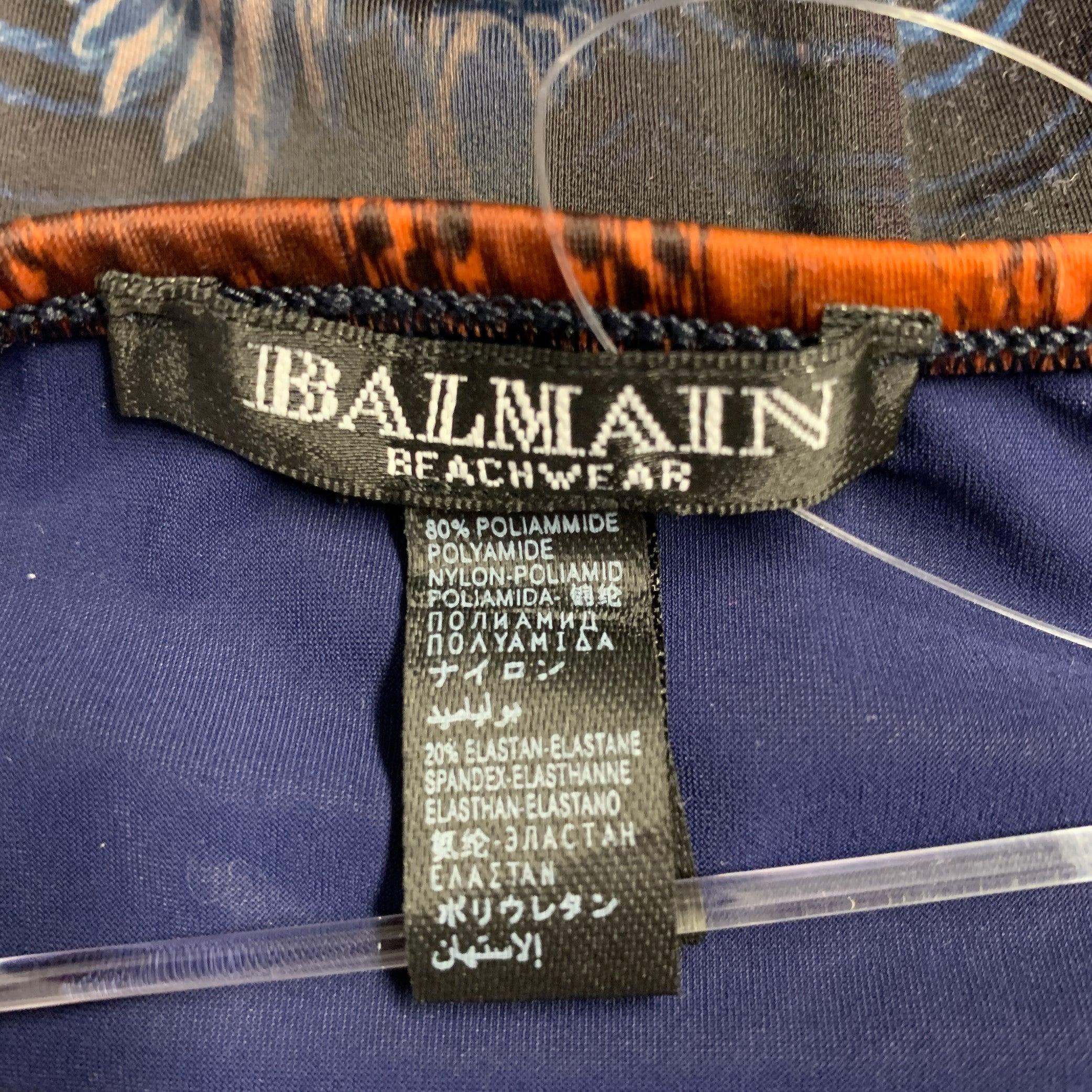 Noir BALMAIN - Maillot de bain abstrait en polyamide bleu orange, taille S en vente