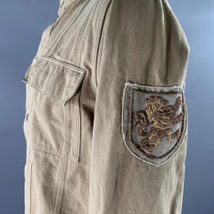 BALMAIN Taille XL Veste à col en coton avec patch aux bras kaki