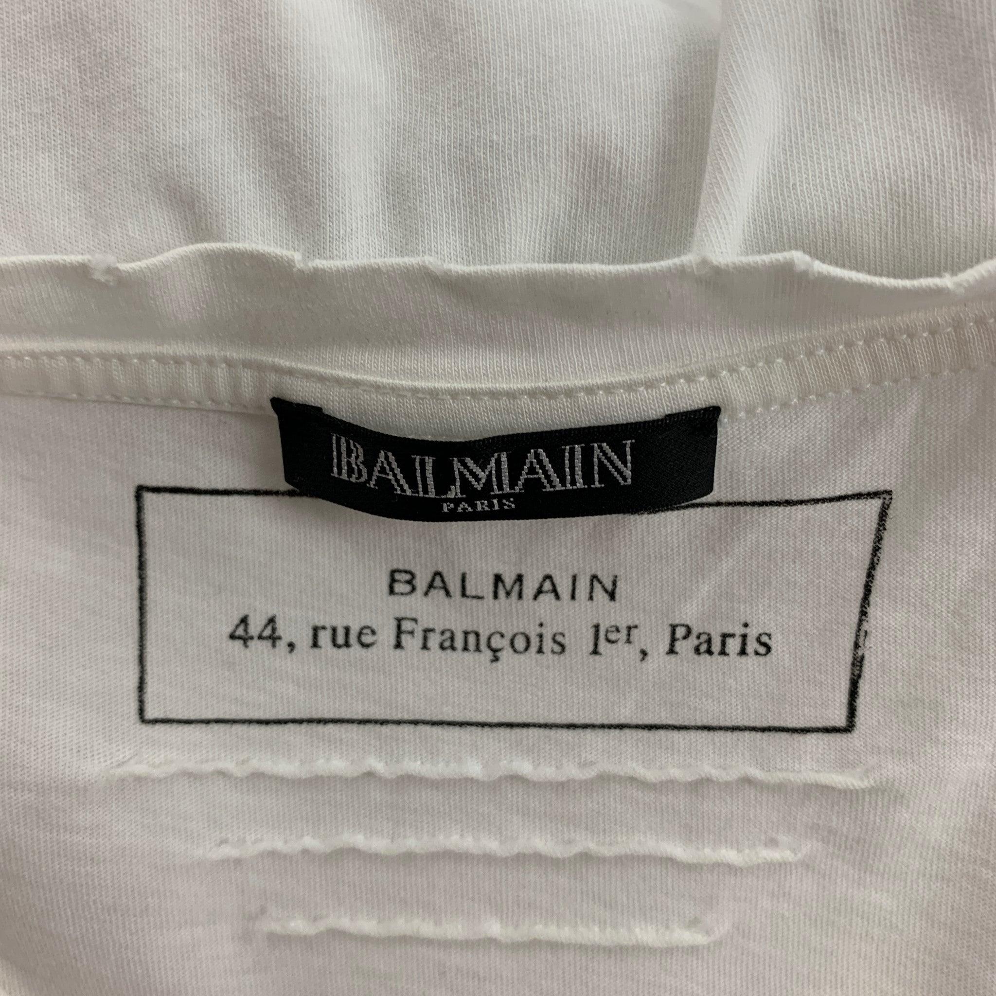 BALMAIN Size XL White Cotton T-shirt For Sale 1
