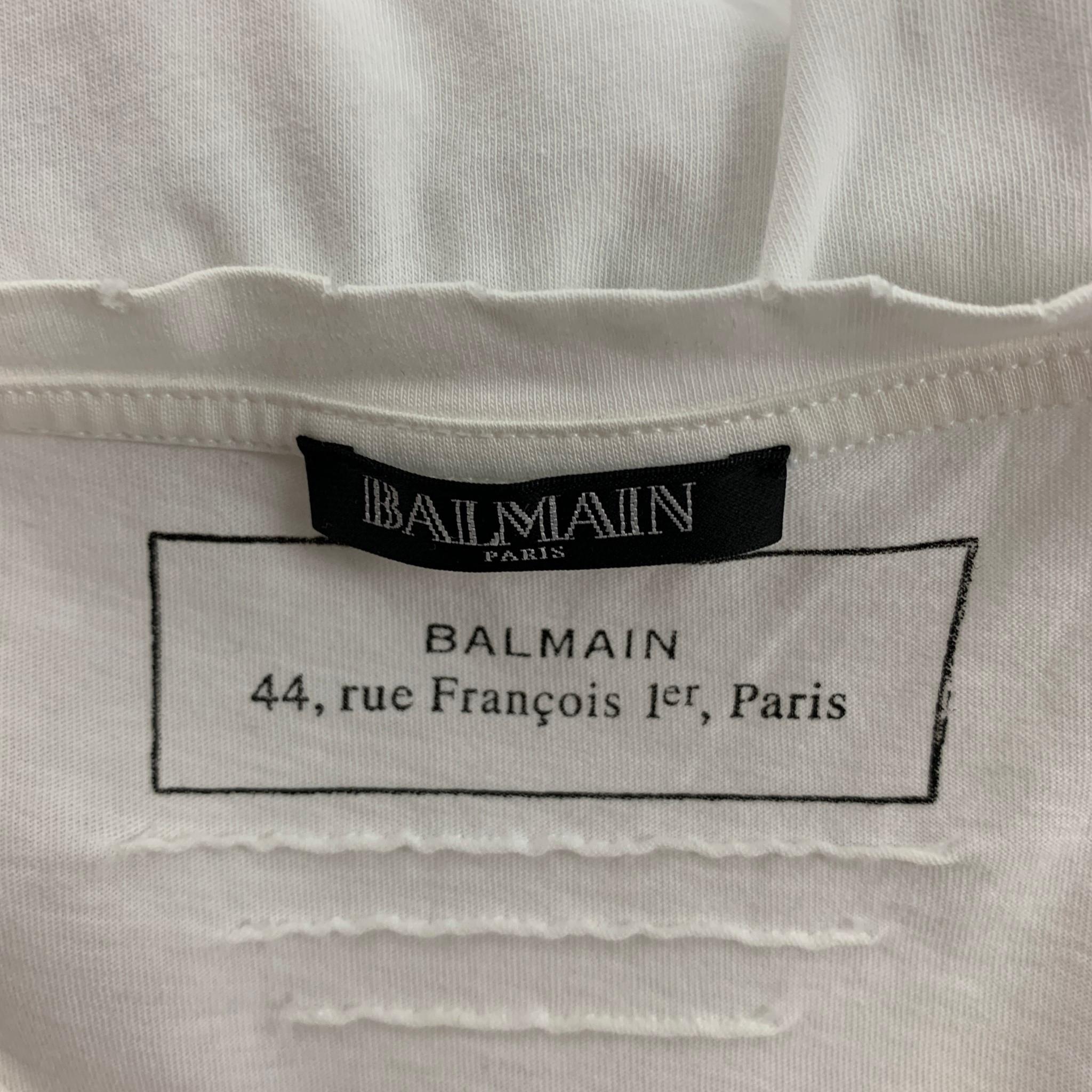 BALMAIN Size XL White Cotton T-shirt 1