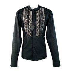 BALMAIN Size XS Black Silver Beaded Bib Nehru Collar Long Sleeve Shirt