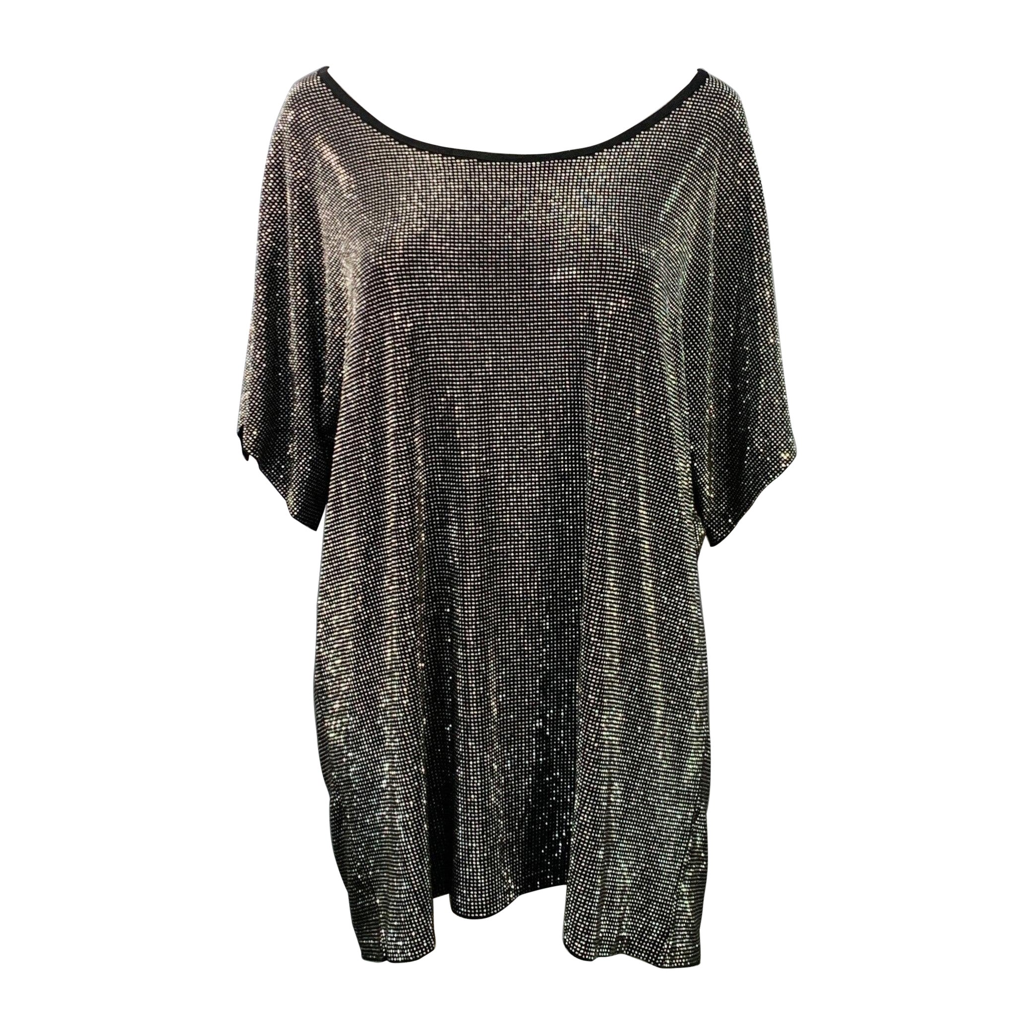 BALMAIN Size XS Black Silver Viscose Blend Studded Dolman Sleeves Scoop Neck T-Shirt