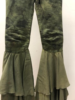 Balmain Skinny Bellbottom Camo Pants Runway Schnürung Biker Jeans