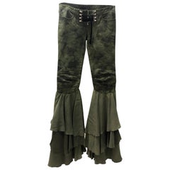 Balmain Skinny Bellbottom Camo Pants Runway Schnürung Biker Jeans