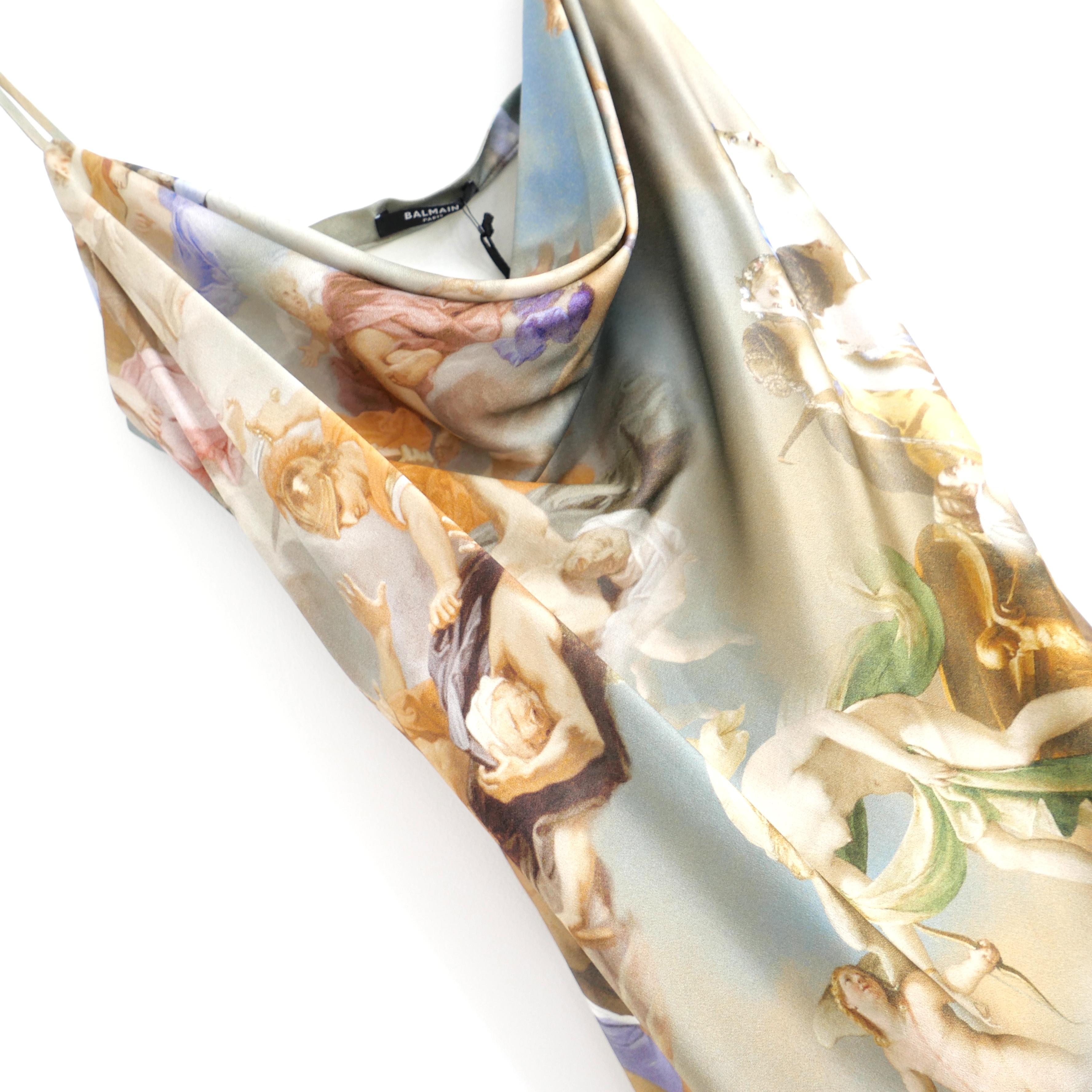 Brown Balmain Sky Print Satin Mini Dress For Sale