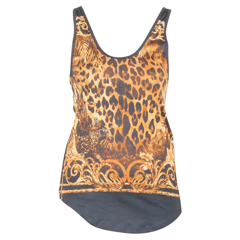 Balmain Slate Grey and Gold Leopard Print Cotton Tank Top S For Sale at ...