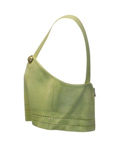 Balmain Sleeveless Knitted Crop Top in Lime Green Viscose