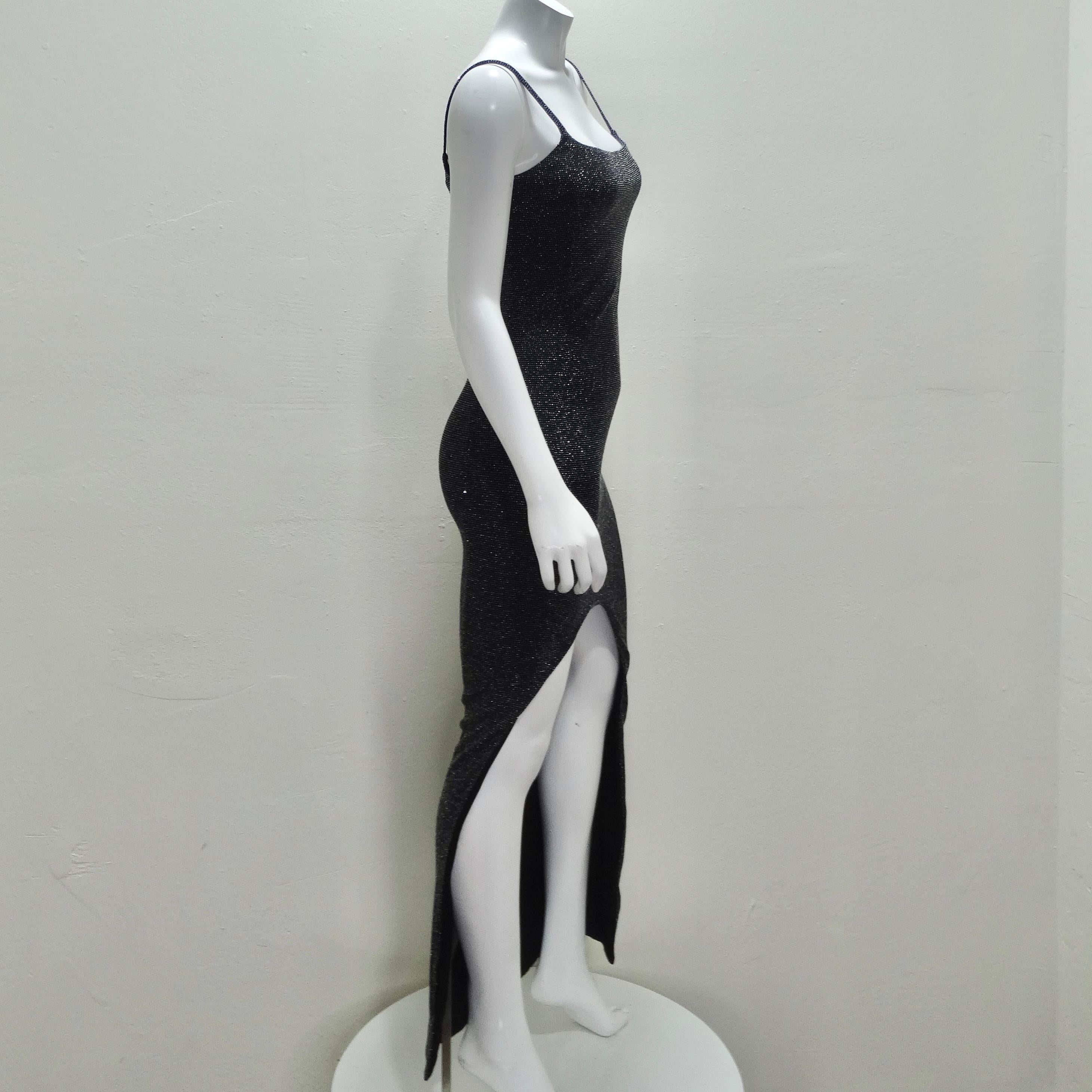 Balmain Slit Black Metallic Maxi Dress For Sale 1