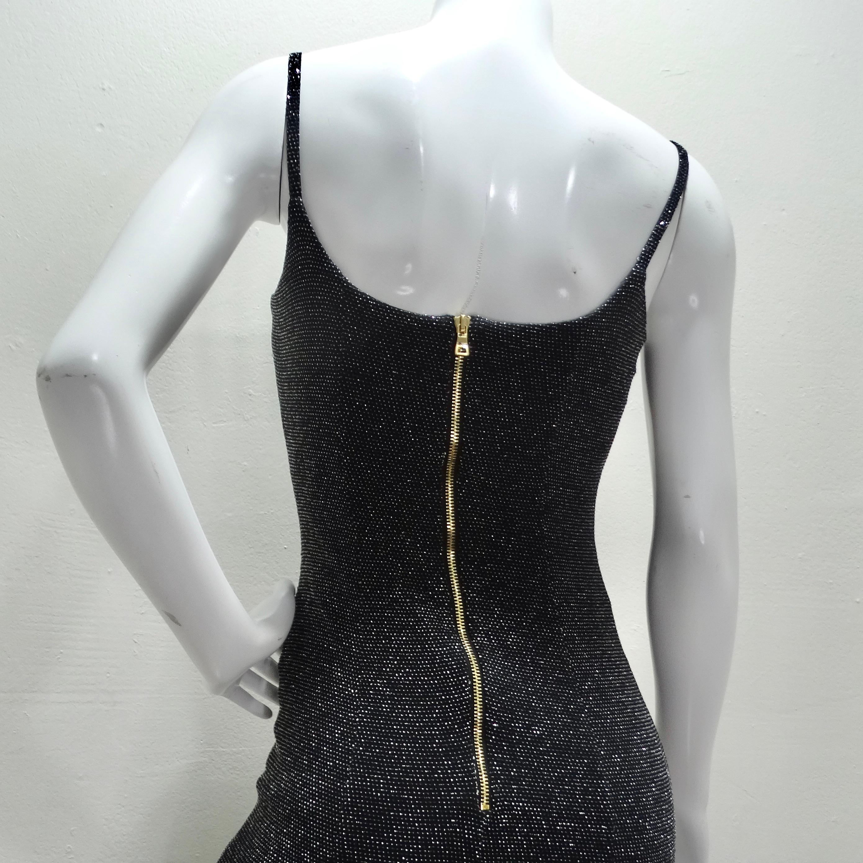 Balmain Slit Black Metallic Maxi Dress For Sale 2