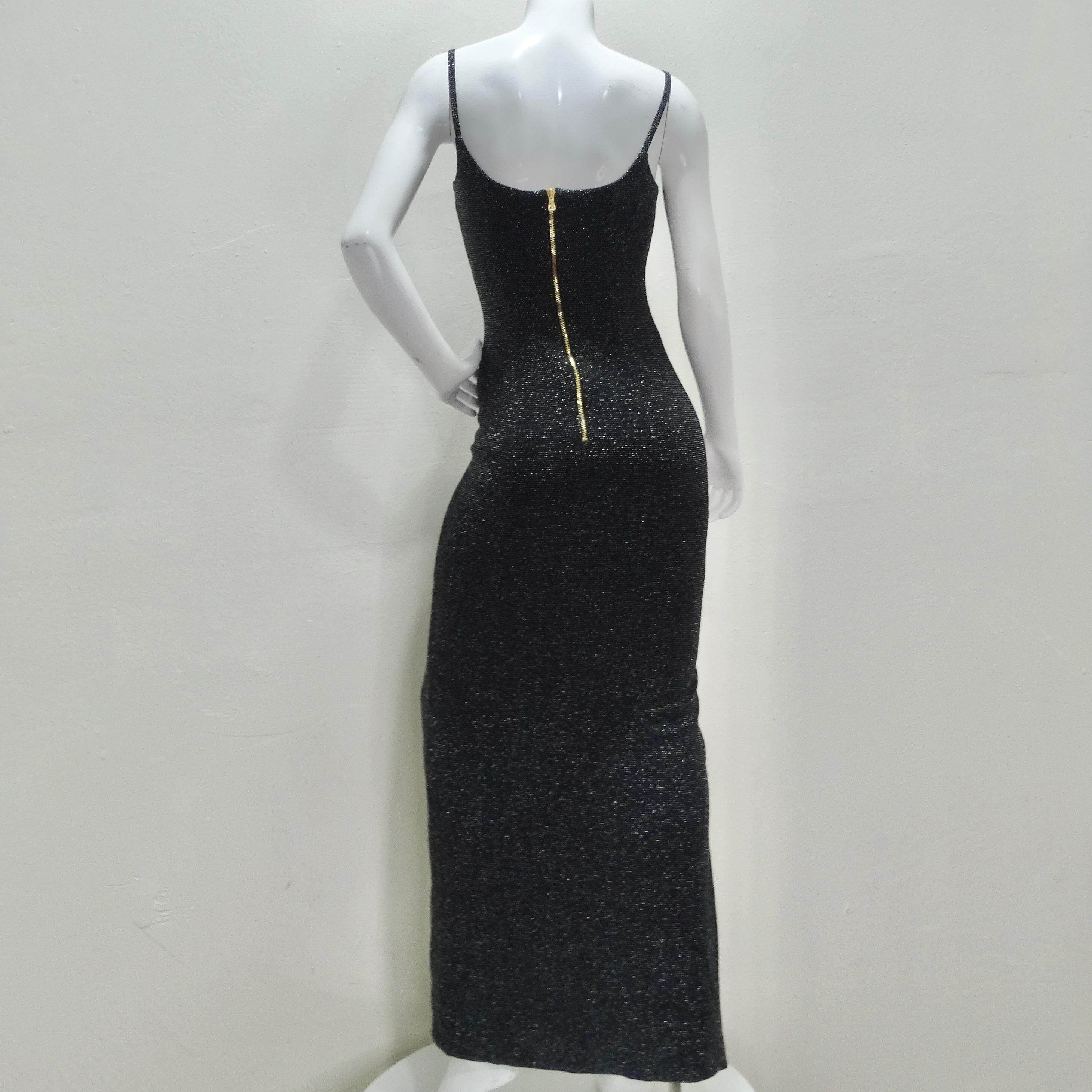 Balmain Slit Black Metallic Maxi Dress For Sale 3
