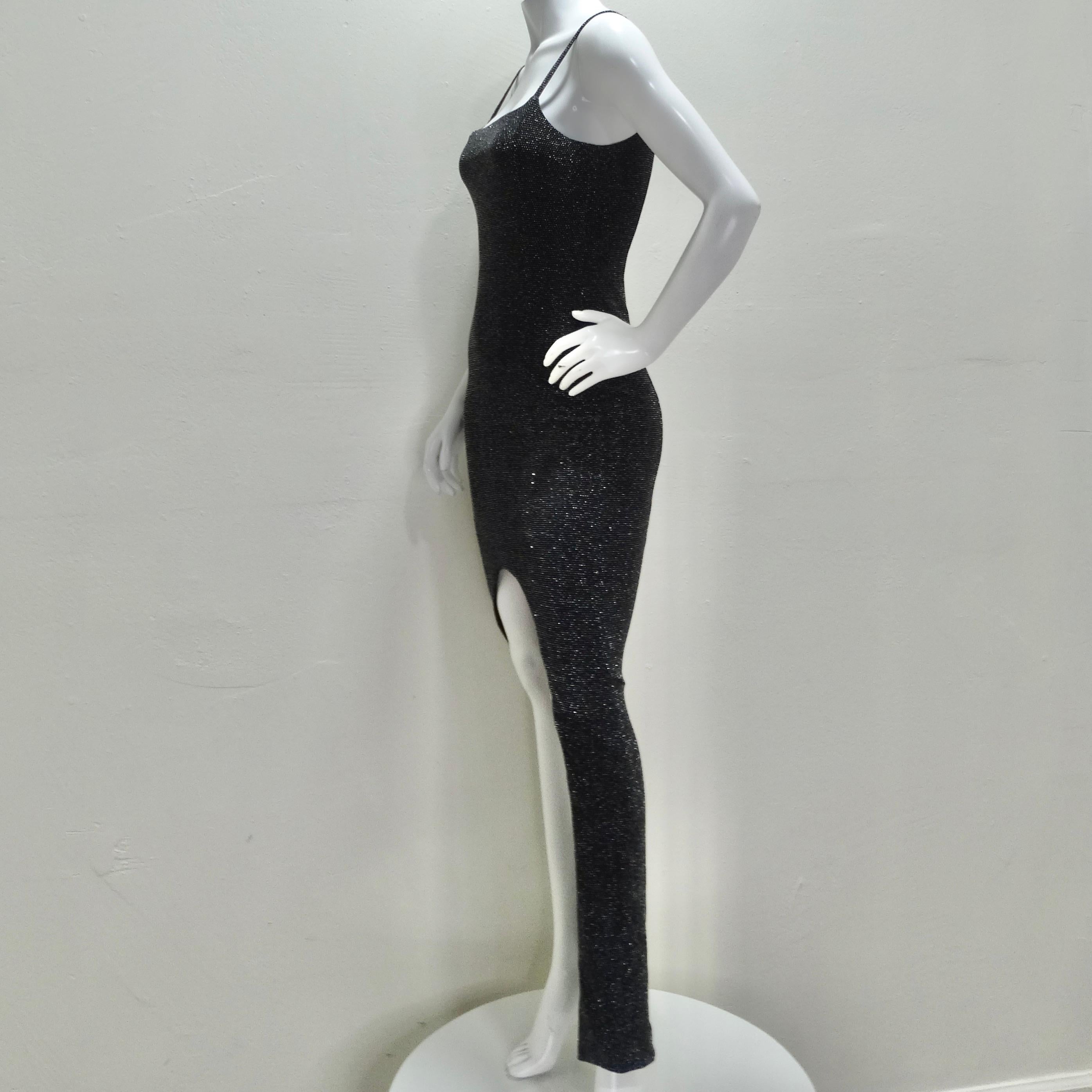 Balmain Slit Black Metallic Maxi Dress For Sale 4