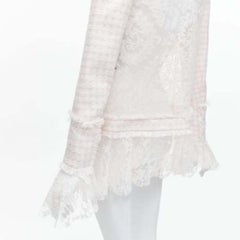 BALMAIN Spencer pink white tweed sheer lace ruffle blazer jacket FR34 XS