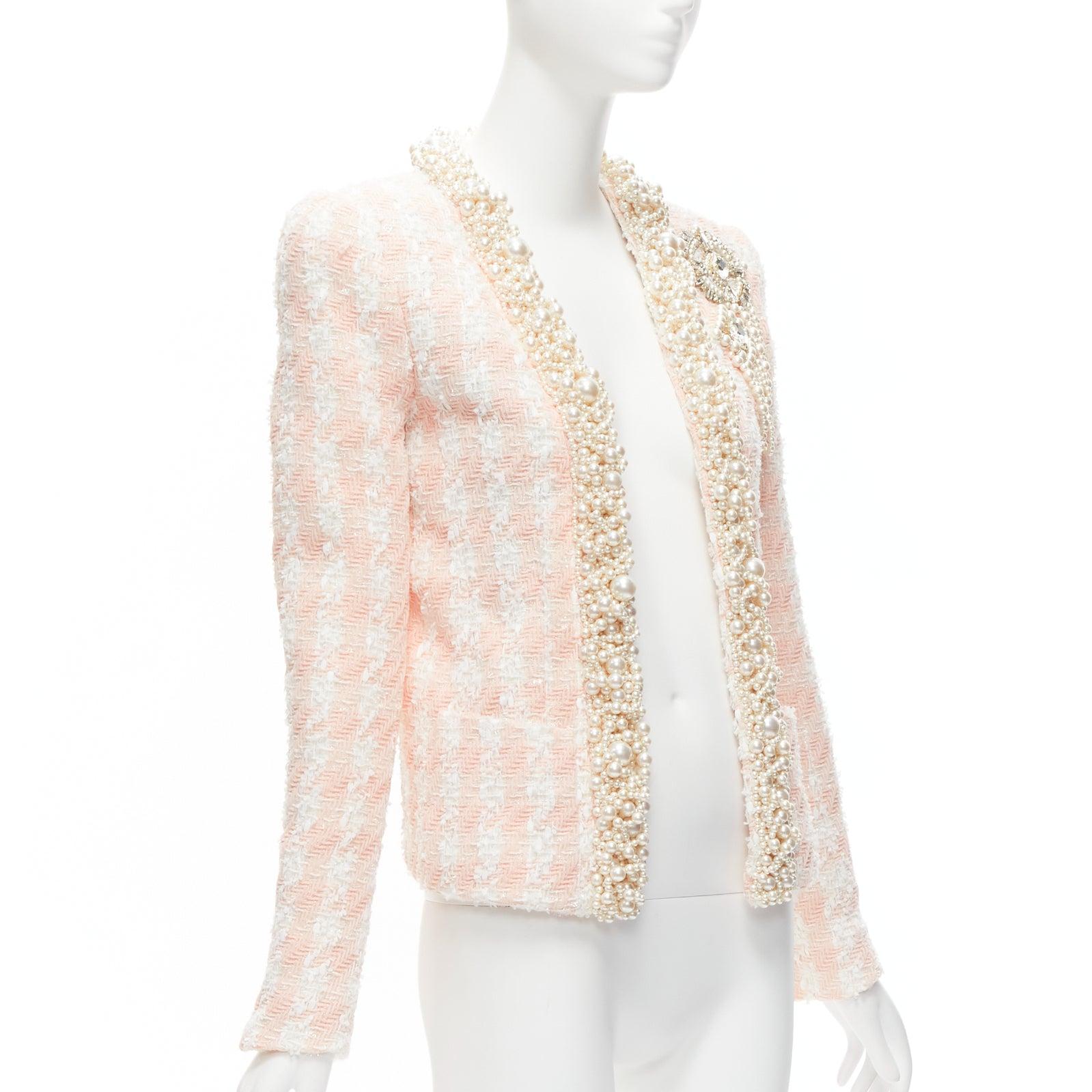 BALMAIN Spencer white metallic tweed pearl embellished blazer jacket FR34 XS In Excellent Condition In Hong Kong, NT