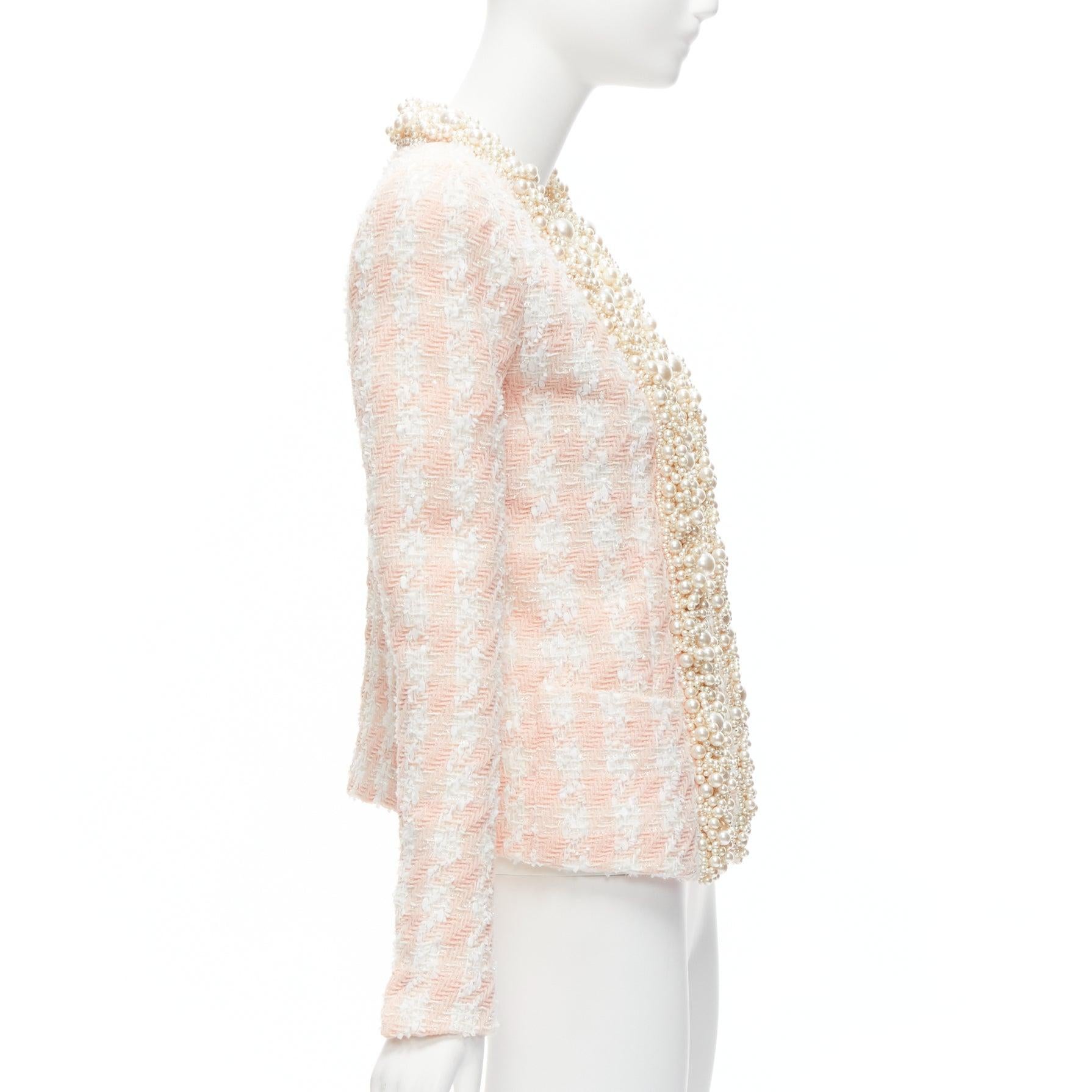 Women's BALMAIN Spencer white metallic tweed pearl embellished blazer jacket FR34 XS
