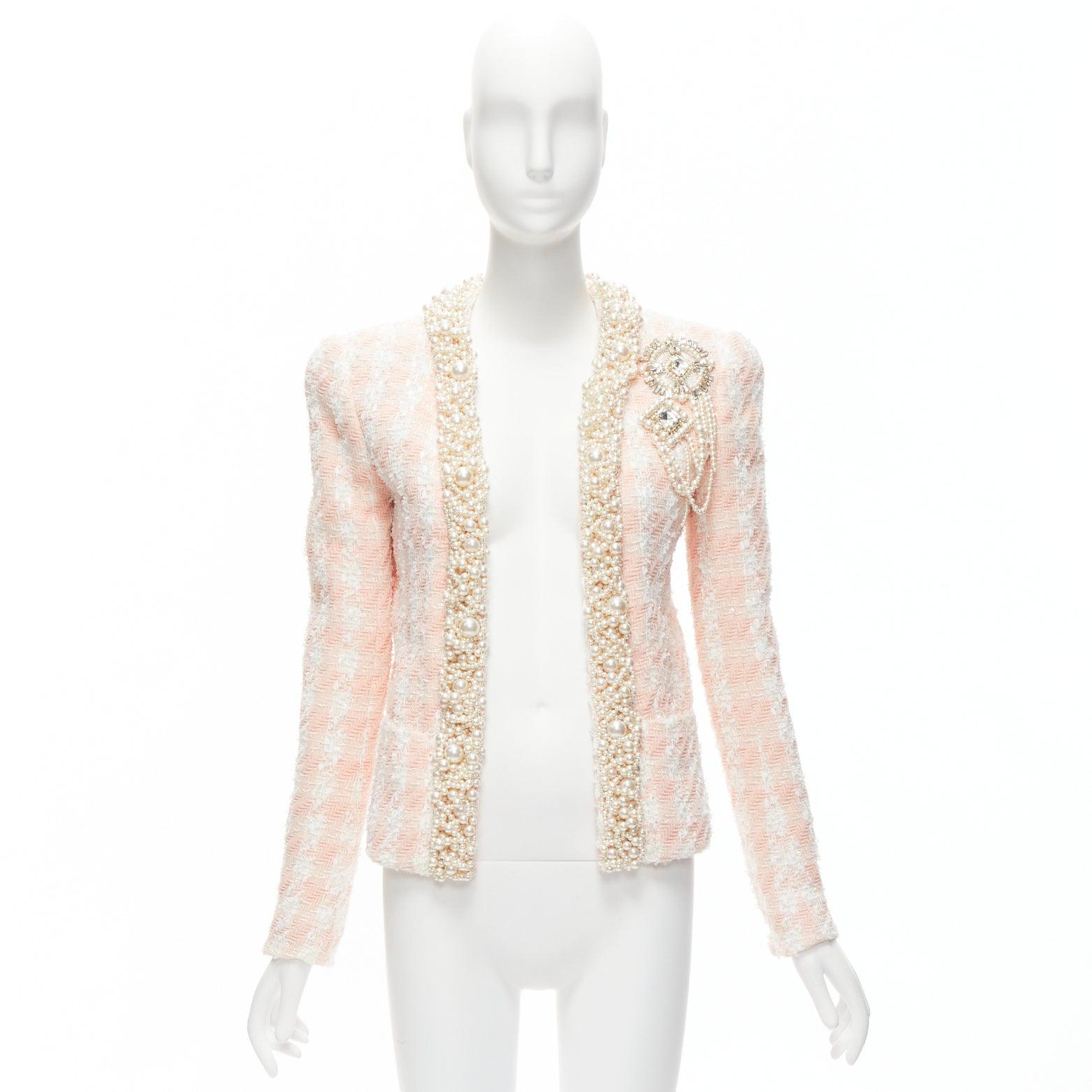 BALMAIN Spencer white metallic tweed pearl embellished blazer jacket FR34 XS 5