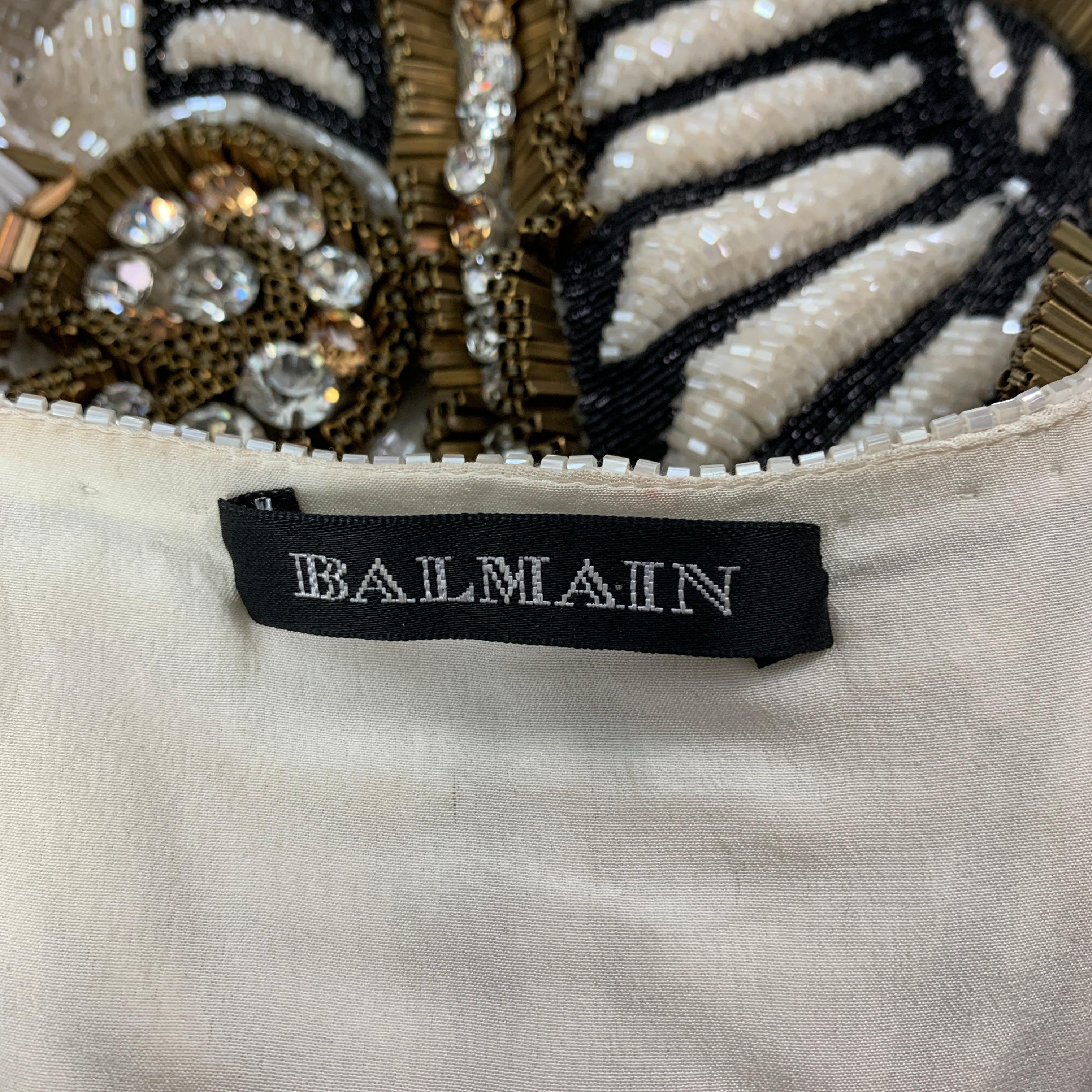 BALMAIN SS 2012 Size 8 White Black Gold Silk Beaded Sleeveless Dress Top 6