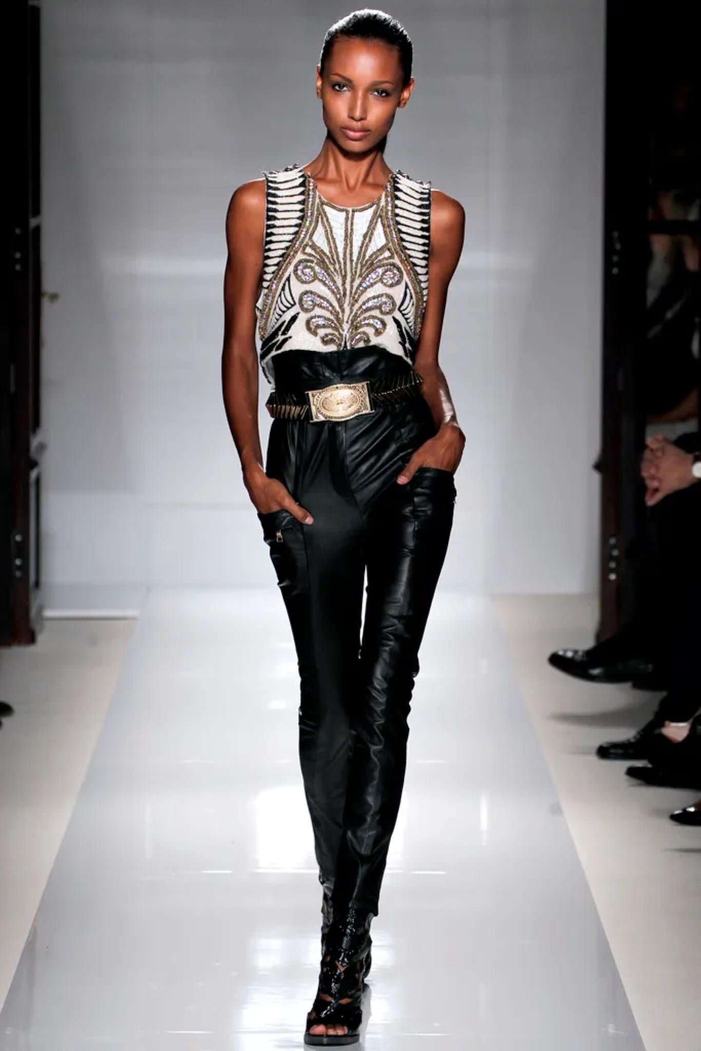 BALMAIN SS 2012 Size 8 White Black Gold Silk Beaded Sleeveless Dress Top In Excellent Condition In San Francisco, CA