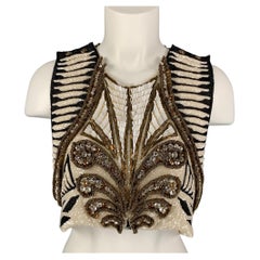 BALMAIN SS 2012 Size 8 White Black Gold Silk Beaded Sleeveless Dress Top