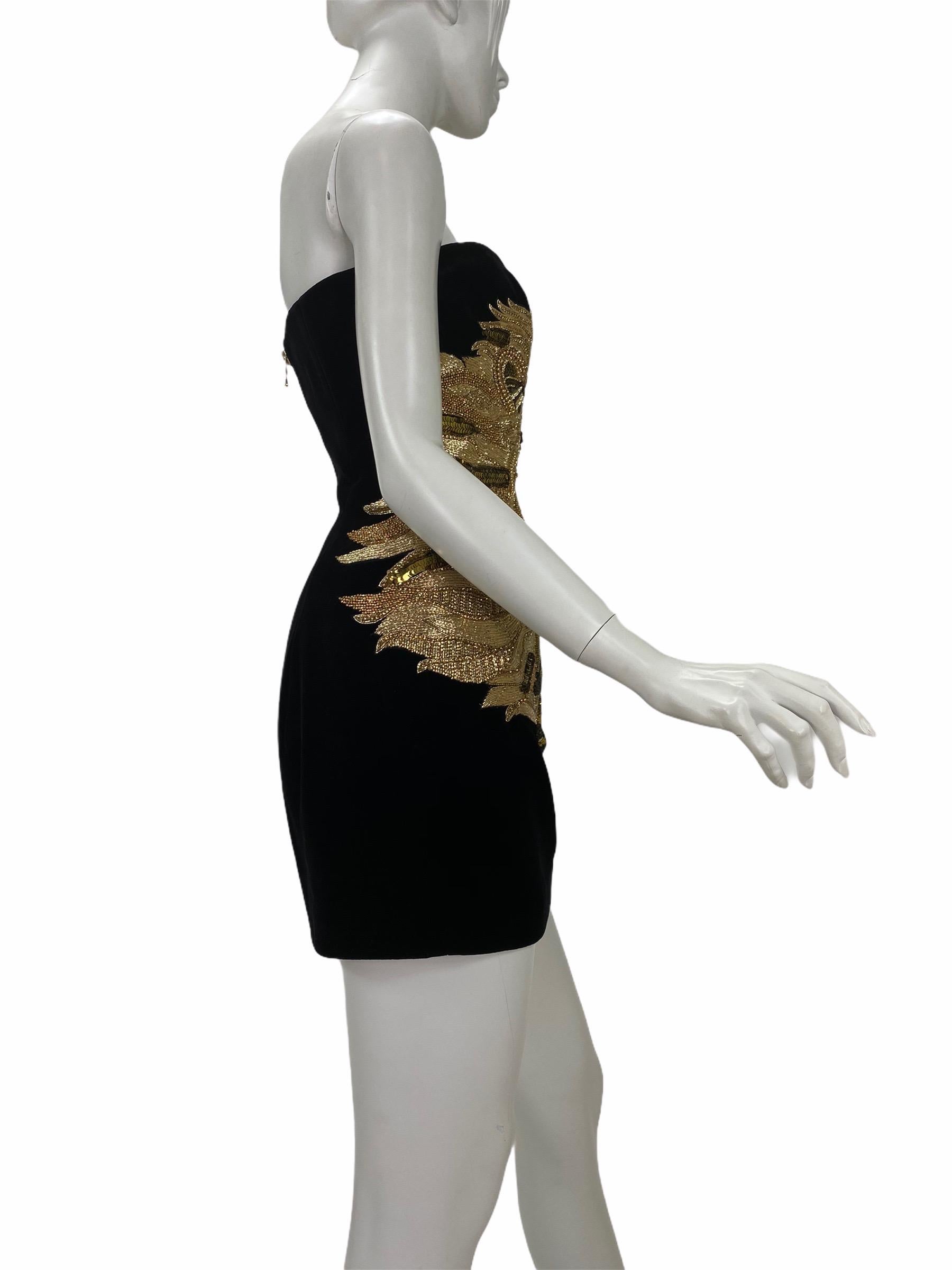 BALMAIN Strapless embellished velvet mini dress For Sale at 1stDibs
