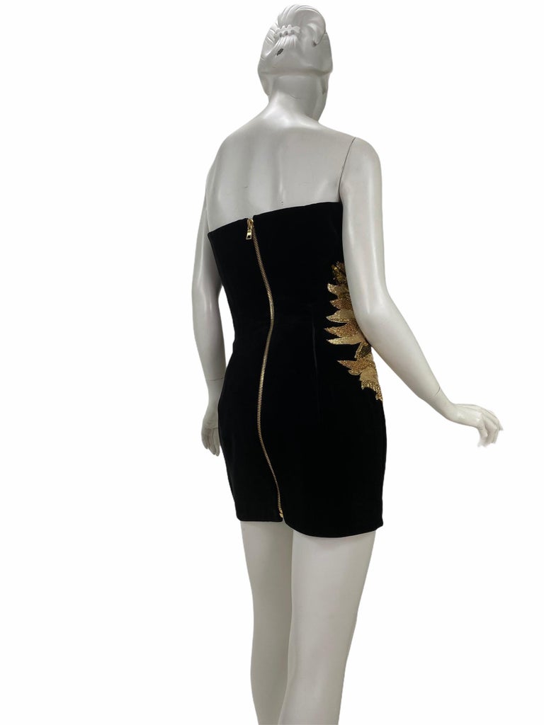 BALMAIN Strapless embellished velvet mini dress at 1stDibs