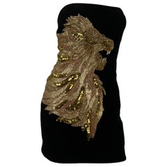 BALMAIN Strapless embellished velvet mini dress