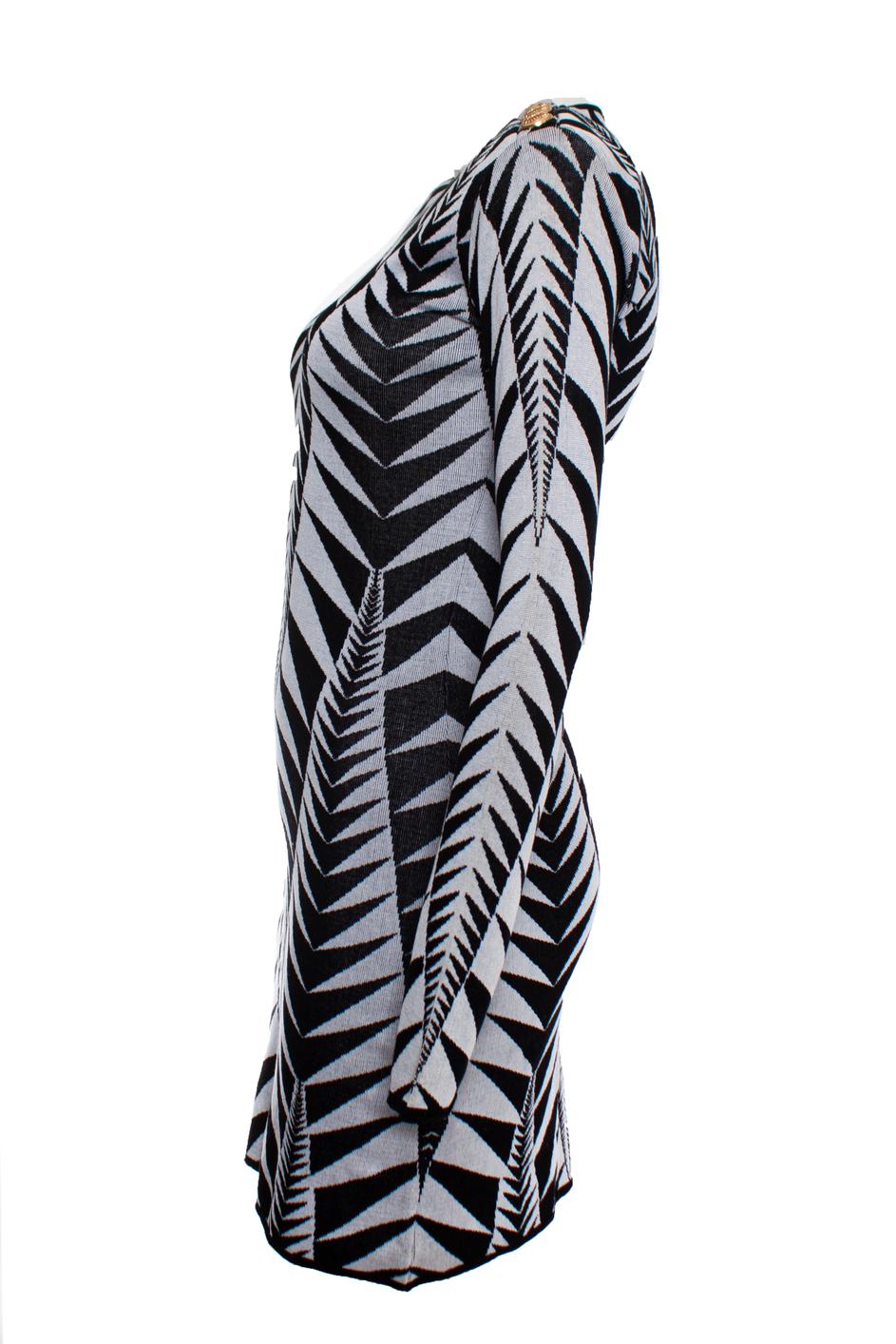 Black Balmain, Stretch dress with graphic print For Sale