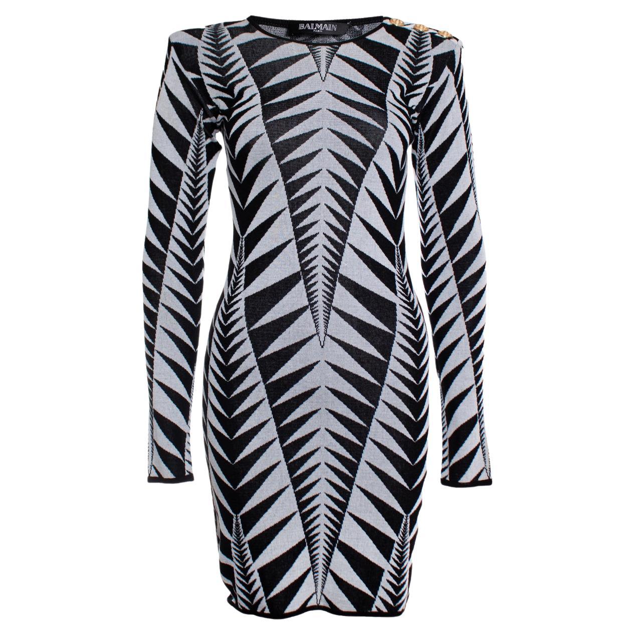 Balmain, Stretch dress with graphic print For Sale