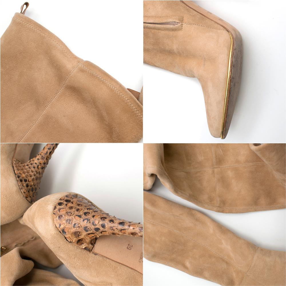 Balmain Stretch Suede Thigh-high Heeled Boots in Nude 39 In Excellent Condition In London, GB