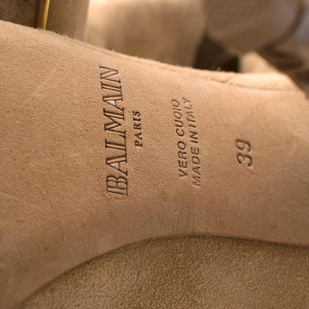 Balmain Stretch Suede Thigh-high Heeled Boots in Nude 39 1