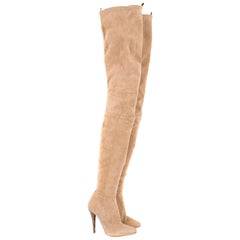 Balmain Stretch Suede Thigh-high Heeled Boots in Nude 39