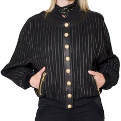 Balmain Striped Cotton and Leather Trim Teddy Jacket FR40
