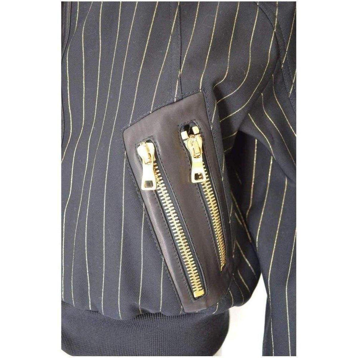 Balmain Striped Cotton and Leather Trim Teddy Jacket FR40 In New Condition For Sale In Brossard, QC