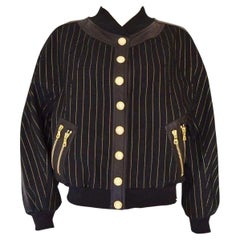 Balmain Striped Cotton and Leather Trim Teddy Jacket FR40