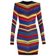 Balmain Striped Crochet Knit Mini Dress