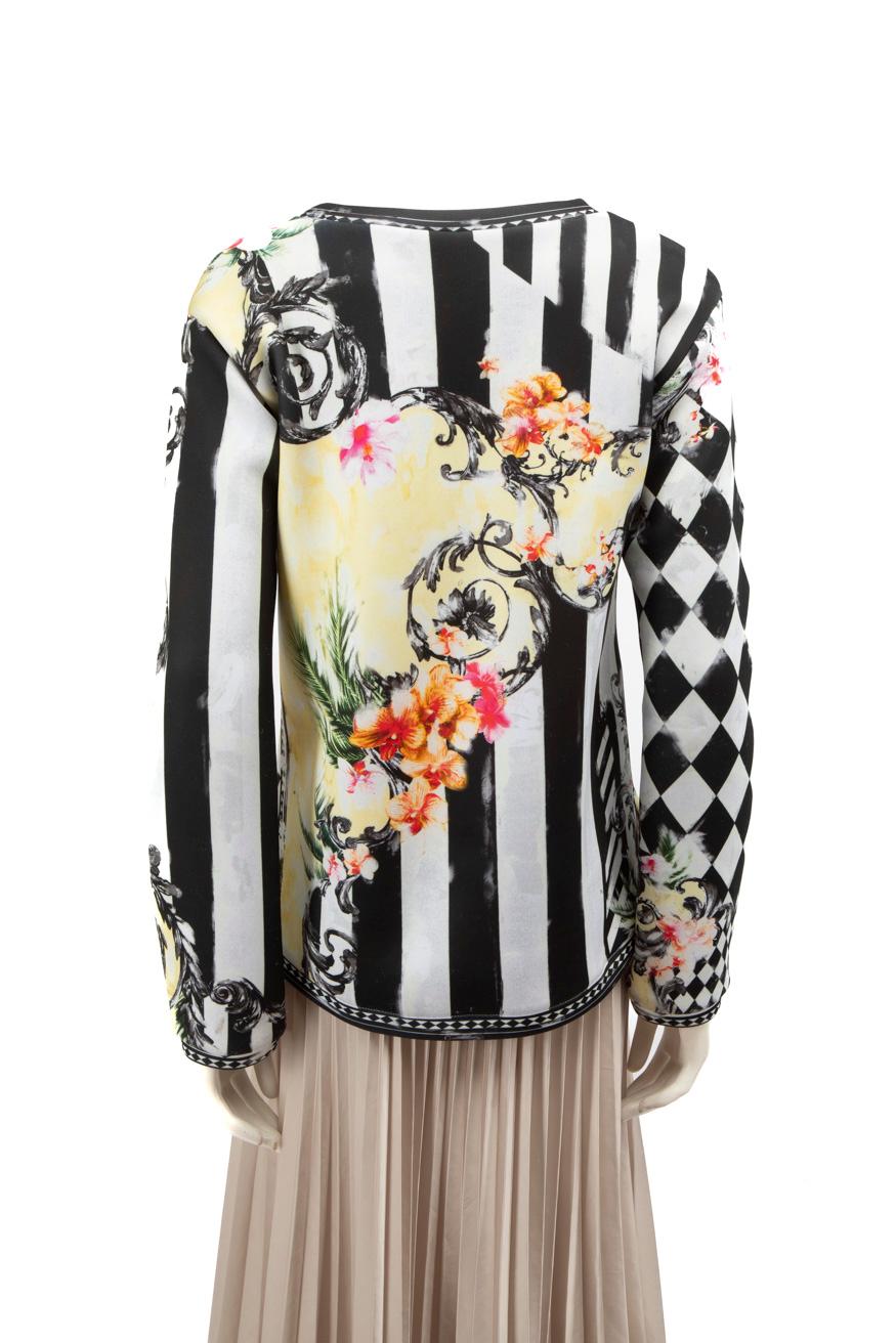 Beige Balmain Striped Floral Print Sweatshirt Size S