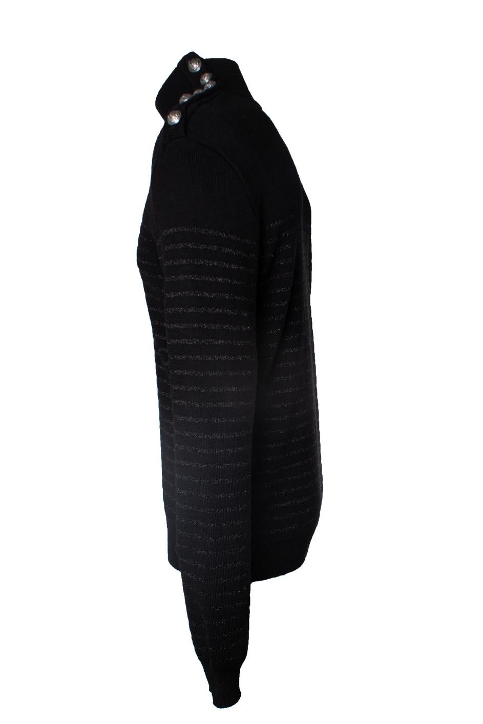 Noir Balmain, Col roulé en lurex rayé en vente