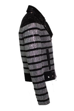 Balmain, striped rhinestone biker jacket