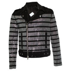 Balmain, striped rhinestone biker jacket