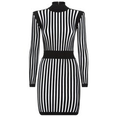 Balmain Striped Rib-Knit Mini Dress