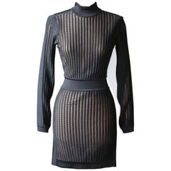 Balmain Striped Stretch-Knit Mini Dress